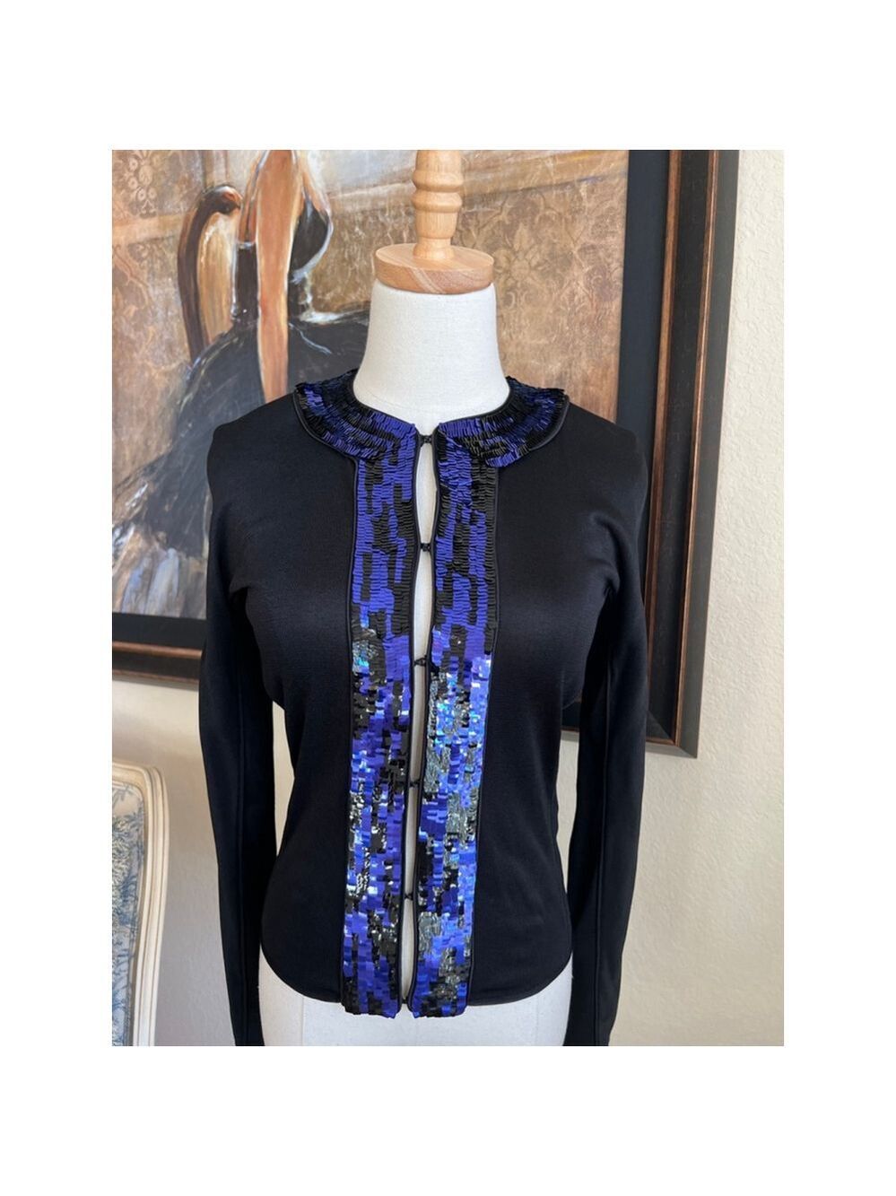 NWOT Giorgio Armani Black & Blue Sequin Cardigan Size /40